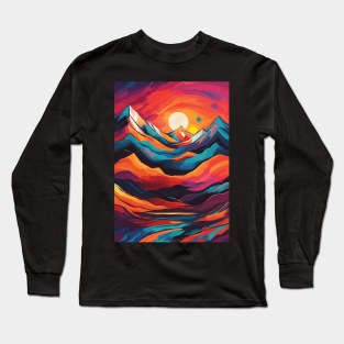 Colorful Mountain Sunset Nature Abstract Art Long Sleeve T-Shirt